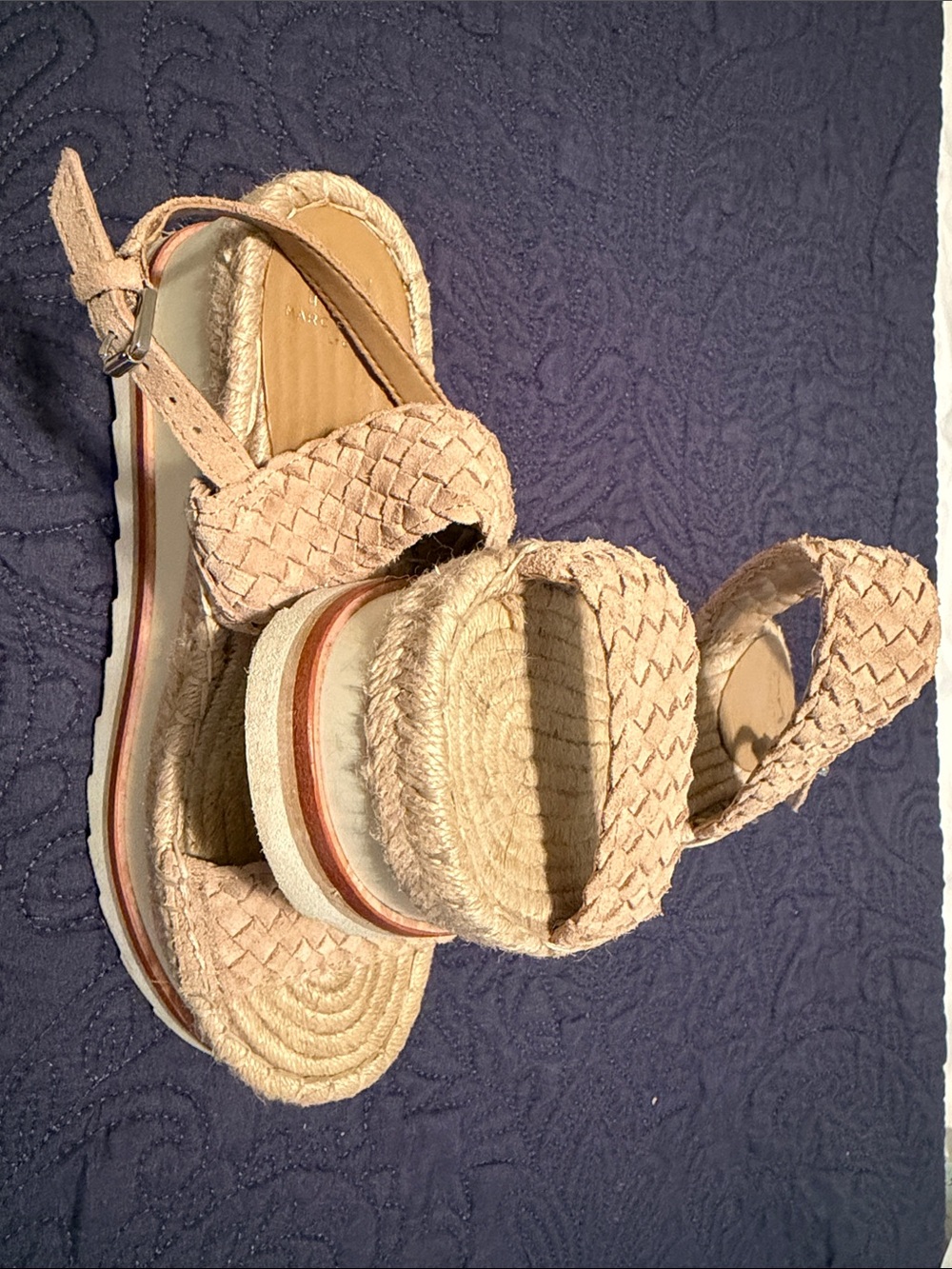 Marc Fisher Light Beige Braided Espadrille Wedge Sandals